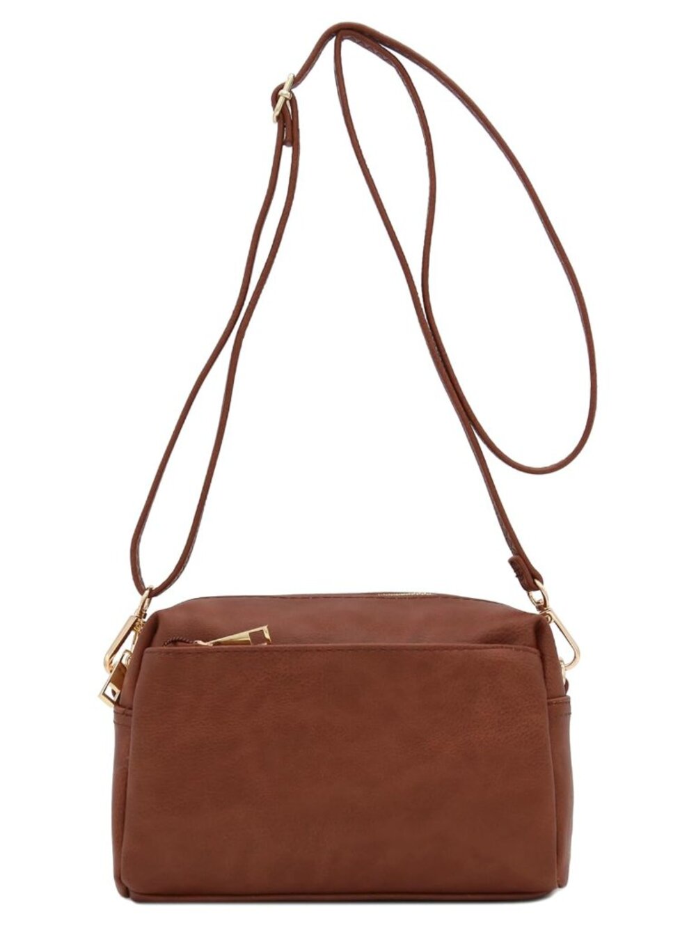 Triple Zip Small Crossbody Bag Faux Leather Adjustable Strap